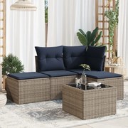 vidaXL 5 pcs conjunto sofás p/ jardim c/ almofadões vime PE cinzento