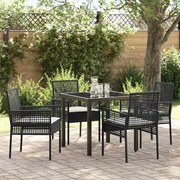 vidaXL Conjunto de Jantar de 5 Peças com Almofadas Rattan Preto