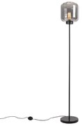 Candeeiro de pé design preto com vidro fumê - Qara