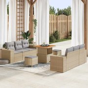 vidaXL Conjunto de Sofá de Jardim de 9 Peças com Almofadas em Rattan Bege e Acácia.