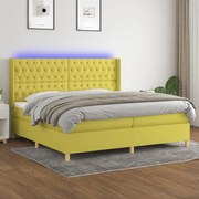 Cama box spring c/ colchão e LED 200x200 cm tecido verde