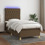 Cama box spring c/ colchão/LED 90x190 cm tecido castanho-escuro