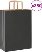vidaXL Sacos de papel 250 unid com alças preto 26x12x35 cm