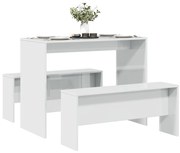 vidaXL 3 pcs conj. mesa jantar e banco deriv. madeira branco brilhante