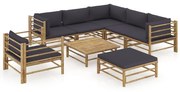 8 pcs conj. lounge jardim em bambu c/ almofadões cinza-escuro