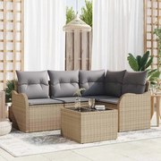 vidaXL Conjunto de Sofás de Jardim de 5 Peças com Almofadas Pretas de Rattan Sintético