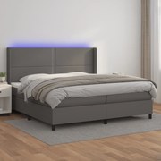 Cama box spring c/ colchão/LED 200x200cm couro artificial cinza