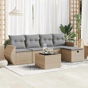 6 pcs conjunto de sofás p/ jardim com almofadões vime PE bege