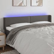 Cabeceira cama c/ LED 203x16x78/88 cm couro artificial cinzento