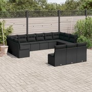 vidaXL 13 pcs conjunto de sofás de jardim com almofadões vime PE preto