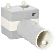 PawHut Túnel para Gatos com Caverna Túnel para Animais de Estimação com Orifício Superior e Bola Suspensa 48x95x58cm Cinza