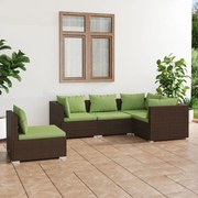 5 pcs conjunto lounge de jardim c/ almofadões vime PE castanho