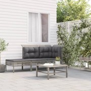 vidaXL 3 pcs conjunto lounge de jardim c/ almofadões vime PE cinzento