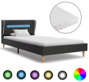 Cama com LED e colchão 90x200 cm serapilheira cinzento-escuro