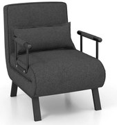 Cama dobrável conversível de 6 posições, poltrona, sofá-cama com travesseiro - preto