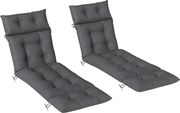 Outsunny Conjunto de 2 Almofadas para Espreguiçadeira Almofada para Banho de Sol Espessas Confortáveis 190x56x10 cm Cinza Escuro | Aosom Portugal