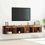 Armários de TV vidaXL com Luzes LED 2 pcs Madeira Velha 80x30x30 cm