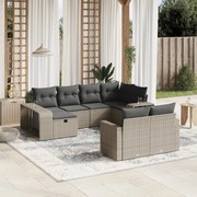 vidaXL 10 pcs conj. sofás jardim com almofadões vime PE cinzento-claro