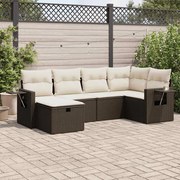 vidaXL 6 pcs conjunto de sofás jardim c/ almofadões vime PE castanho