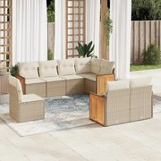 8 pcs conjunto de sofás p/ jardim com almofadões vime PE bege