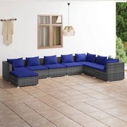 8 pcs conjunto lounge de jardim c/ almofadões vime PE cinza