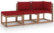 3 pcs conjunto lounge de paletes + almofadões pinho impregnado