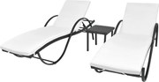 vidaXL Espreguiçadeiras com mesa 2 pcs vime PE preto