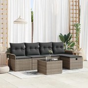 vidaXL Conjunto de Sofá de Jardim 6 Peças com Almofadas Cinza em Rattan e Poliéster.