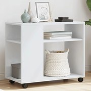 vidaXL Mesa de apoio c/ rodas 70x35x60 cm derivados de madeira branco