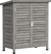 Outsunny Armário de Armazenamento de Madeira para Jardim com 2 Prateleiras Interiores 2 Portas e Teto Inclinado 87x46,5x96,5cm Cinza | Aosom Portugal