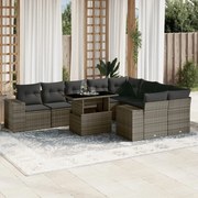 vidaXL 10 pcs conjunto sofás de jardim c/ almofadões vime PE cinzento