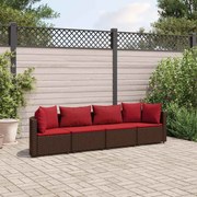 vidaXL 4 pcs conjunto sofás de jardim c/ almofadões vime PE castanho