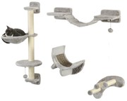 PawHut Conjunto de Prateleiras para Gatos de 4 Peças com Rede Postes de Arranhar Escada e Plataformas Cinzento | Aosom Portugal