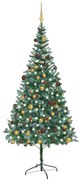 vidaXL Árvore Natal artificial pré-iluminada c/ bolas e pinhas 210 cm