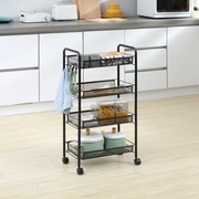 Carrinho Auxiliar com Rodas Carrinho de Cozinha de 4 Níveis Carrinho de Armazenamento com 4 Ganchos 45x26,5x84 cm Preto
