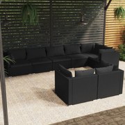 vidaXL 8 pcs conjunto lounge de jardim c/ almofadões vime PE preto
