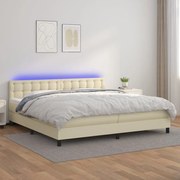 vidaXL Cama box spring c/ colchão/LED 200x200cm couro artificial creme