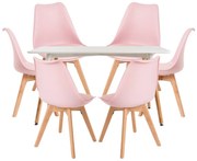 Conjunto Mesa Tower Retangular 120 x 80 cm Branca e Pack 6 Cadeiras Synk Basic - Rosa