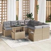 vidaXL Conjunto de Sofás de Jardim 9 Peças com Almofadas em Rattan Sintético Bege