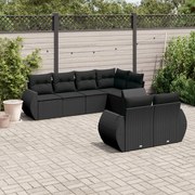 vidaXL 7 pcs conjunto de sofás p/ jardim c/ almofadões vime PE preto