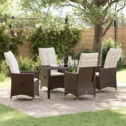 vidaXL Conjunto de Jantar de Jardim 5 Peças com Almofadas Castanho em Rattan de Poliéster