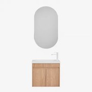 Conjunto De Móvel De Casa De Banho Suspenso Em Madeira Com Lavatório Integrado Narek Castanho Fresno & Ovalado Com Armazenamento Preto - Sklum