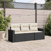 vidaXL 3 pcs conjunto sofás de jardim com almofadões vime PE preto