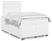 Cama boxspring com colchão 120x190 cm couro artificial branco