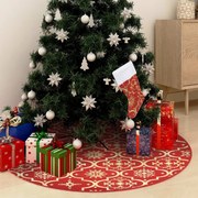 vidaXL Saia de árvore de Natal de luxo com meia vermelha 122 cm tecido