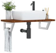 vidaXL Prateleira de parede p/ lavatório aço/madeira carvalho maciça