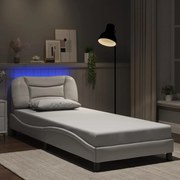 Estrutura de cama c/ luzes LED 90x190cm couro artificial branco