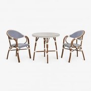 Conjunto Brielle Bistro Com Mesa Redonda De 80 Cm E 2 Cadeiras De Jardim Empilháveis De Alumínio Com Braços Azul Ken - Gardénia Branco - Sklum