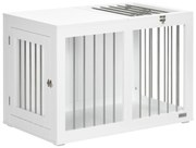 PawHut Gaiola para Cães com 2 Portas Bloqueáveis Casa para Cães de Tamanho Médio para Interior e Mesa Auxiliar 80x50x56,5 cm Branco