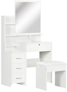 HOMCOM Toucador de Maquilhagem com Banco Espelho 4 Gavetas 4 Compartimentos de Armazenamento Estilo Moderno 80x38x143cm Branco | Aosom Portugal